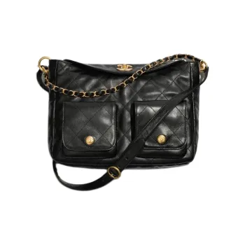 CHANEL Smooth Cow Leather Handbag, Shoulder Bag, Crossbody Bag Large Size Women's Black