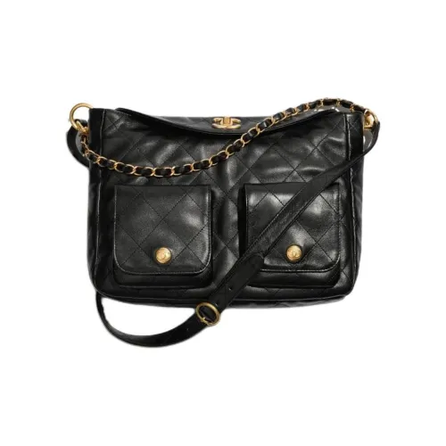 CHANEL Smooth Cow Leather Handbag Shoulder Bag Crossbody Bag Large Size Women's Black