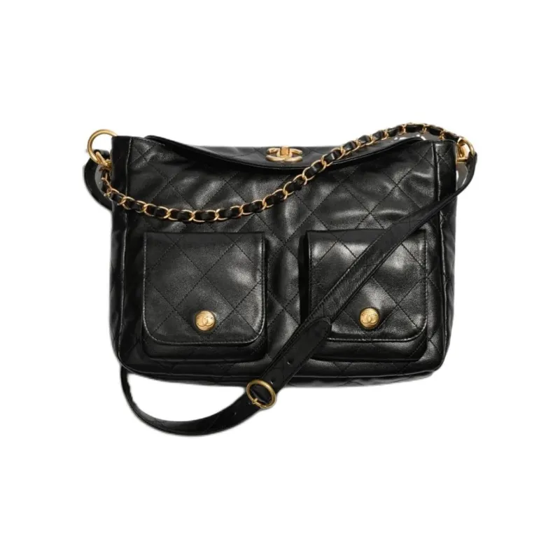 CHANEL Smooth Cow Leather Handbag, Shoulder Bag, Crossbody Bag Large Size Women's Black-0