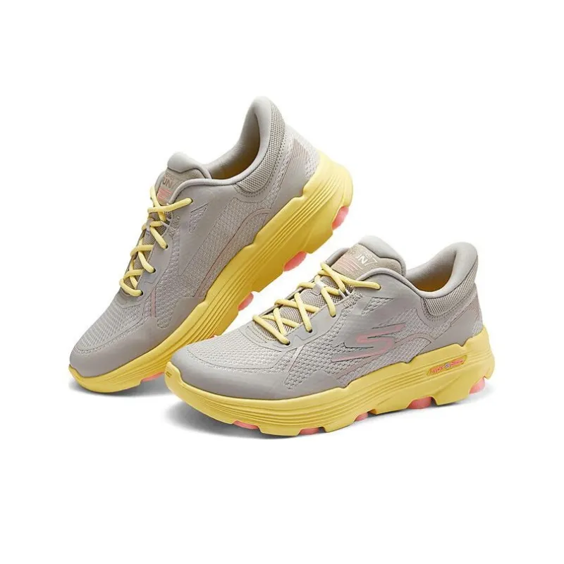 Skechers Slip Resistant Low Top Running Shoes Women's Gray Yellow-3