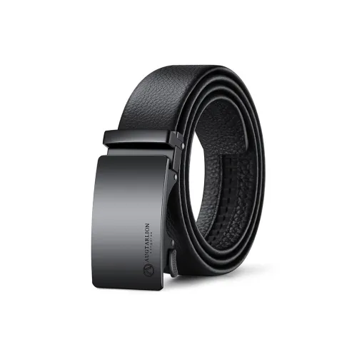 AUGTARLION Business Casual Matte Brand Logo Automatic Buckle Cow Leather Men's Black Gunmetal Width 3.5CM