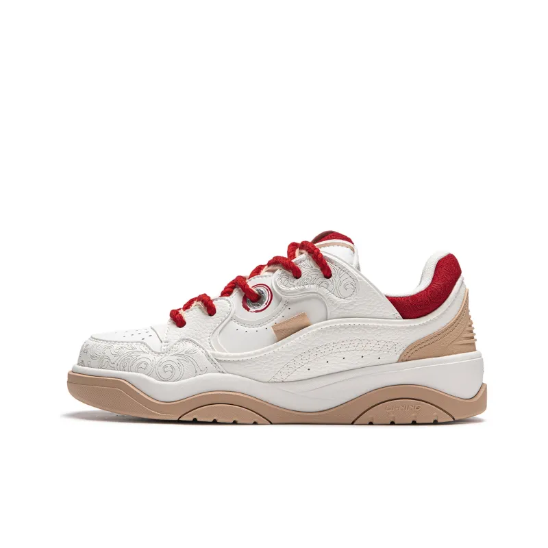 LiNing Zhi Cheng 2.0 Rouge Memory Cushioning Wear-Resistant Low-Top Skateboard Shoes Unisex White Red-0