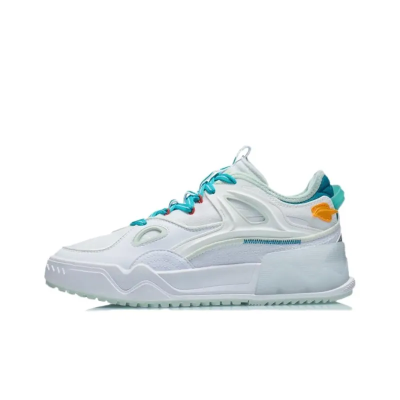 LiNing CF Twinkle Star Cushioning Lightweight Slip Resistant Breathable Low Top Skateboard Shoes Women's White Blue-0