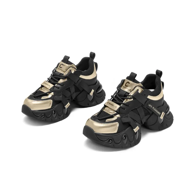 C°BANNER Low Top Chunky Sneakers Women's Black Gold-3
