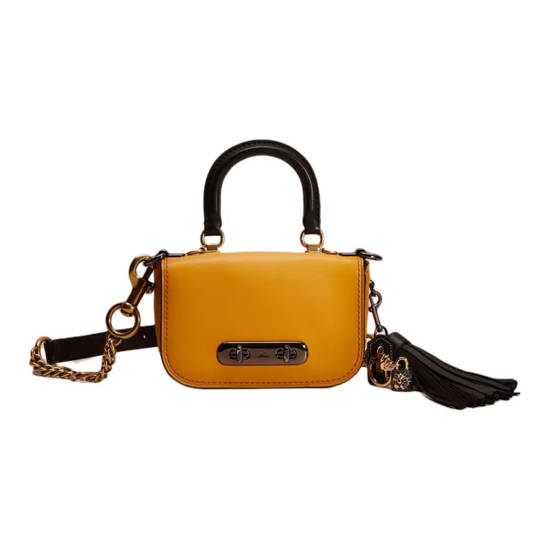 COACH Swagger Polished Glove Tanned Leather Crossbody Bag Shoulder Bag Women's Deep Bronze With Gold Accents-0