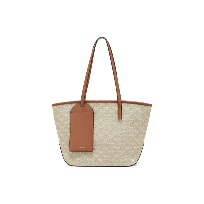 MEXICAN Polyurethane Leather Large Capacity Tote Shoulder Bag Handbag Regular Women's Caramel Tea/Gray Coconut White-2