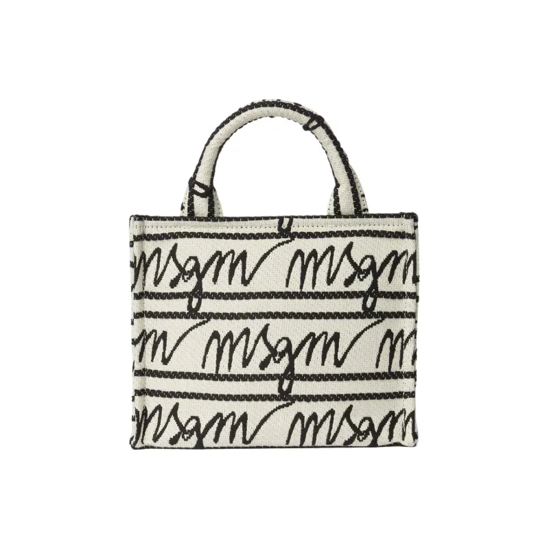 MSGM Canvas Canvas Bag Tote Bag Shopping Bag Handbag Small Size Women's Ecru & Black-3