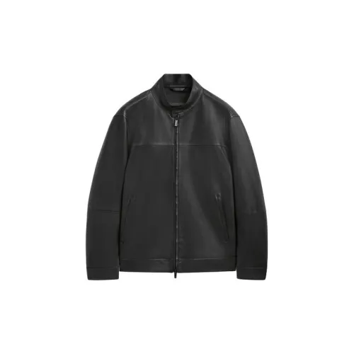 Massimo Dutti Leather Jackets Men Black