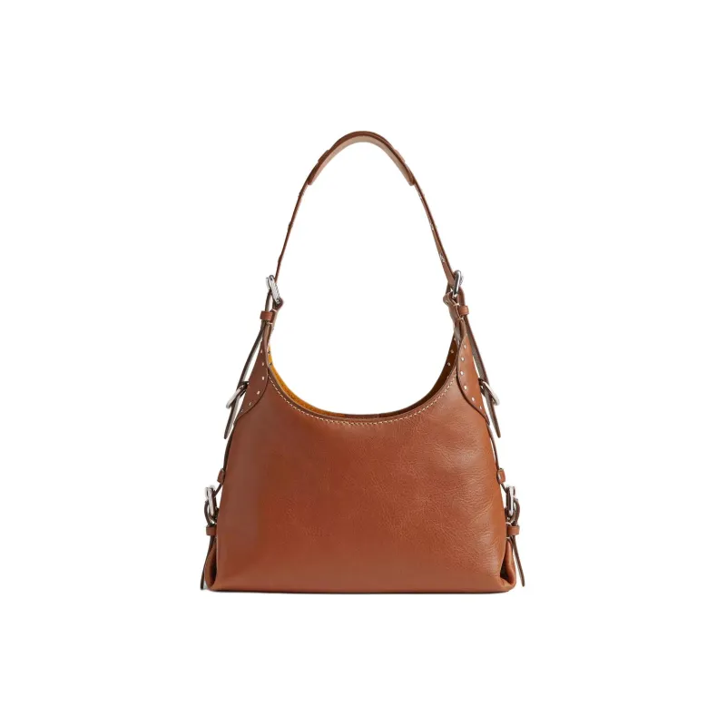 COACH Cargo Grain Leather Handbag, Shoulder Bag Large Size Women's Silver & Polished Amber-3