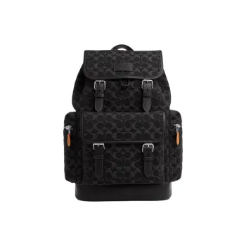 COACH Sprint Denim With Smooth Calfskin Backpack Large Size Men's Silver & Black