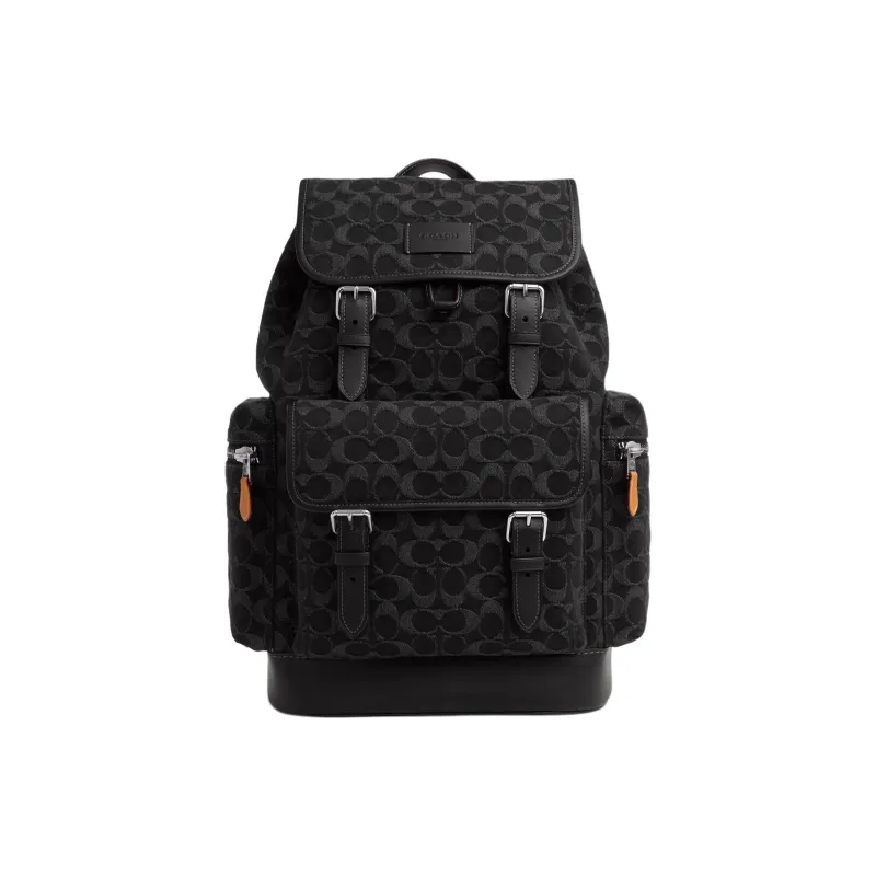 COACH Sprint Denim With Smooth Calfskin Backpack Large Size Men's Silver & Black-0