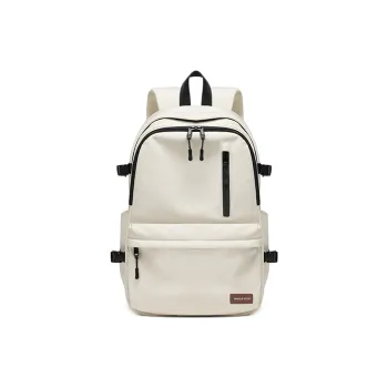 MAKEUP KITTEN Polyester+Synthetic Leather Travel Bags Backpack Large Size Unisex Ecru/Black