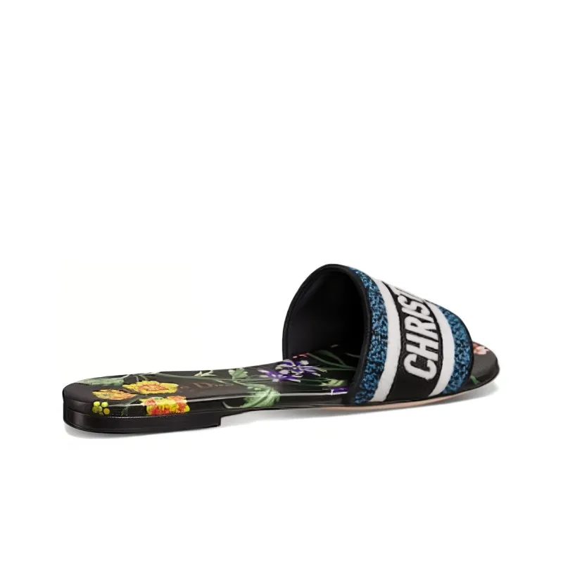 DIOR Dway Slide Black Multicolor Embroidered Cotton Women's-3