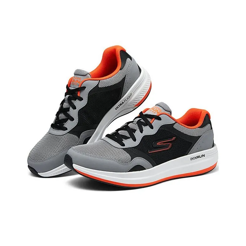 Skechers Cushioning Anti Slip And Wear Resistant Low Top Casual Running Shoes Men's Gray Black Orange-3