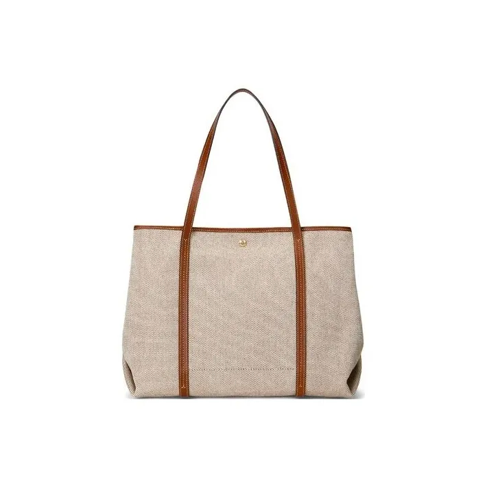 Ralph Lauren Canvas With Leather Tote Bag, Shopping Bag, Shoulder Bag, Handbag Tubas Women's Brown-2