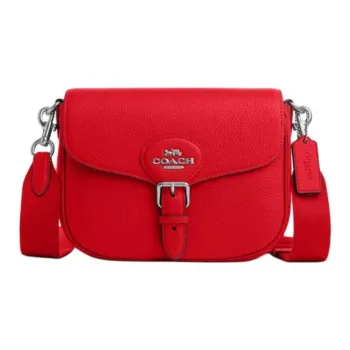 COACH Amelia Leather Saddle Bag, Shoulder Bag, Crossbody Bag Medium Size Women's Red