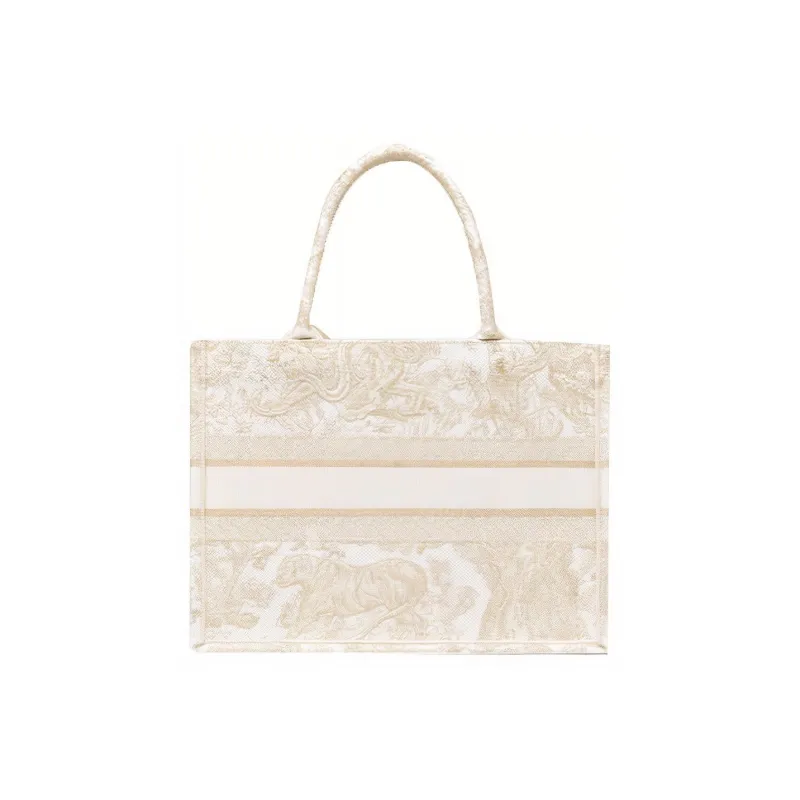 DIOR BookTote Embroidery Tote Bag Shopping Bag Shoulder Bag Handbag Medium Size Women's Gold-2