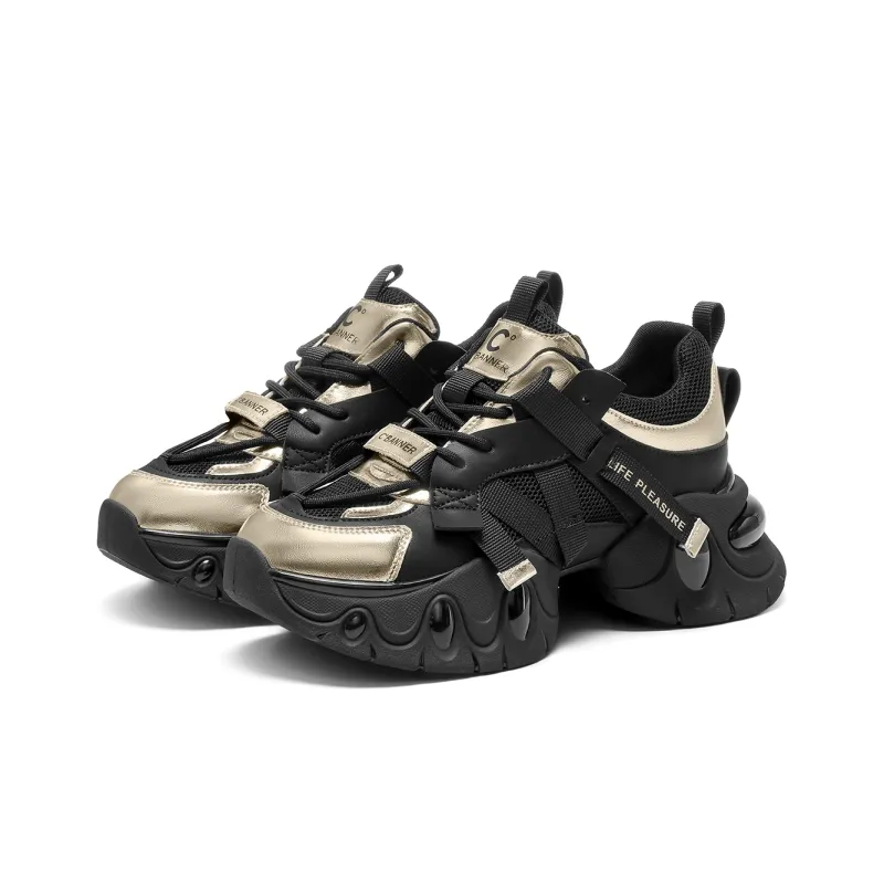 C°BANNER Low Top Chunky Sneakers Women's Black Gold-2