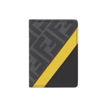 FENDI Cotton Wallet Money Clip Card Holder Men's Black Gray Color & Yellow