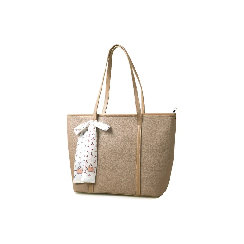 VANDEE Microfiber Shopping Bag Shoulder Bag Large Size Women's Black/Apricot-5