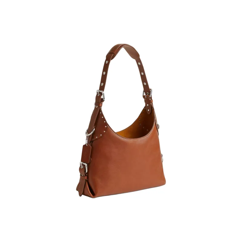 COACH Cargo Grain Leather Handbag, Shoulder Bag Large Size Women's Silver & Polished Amber-1