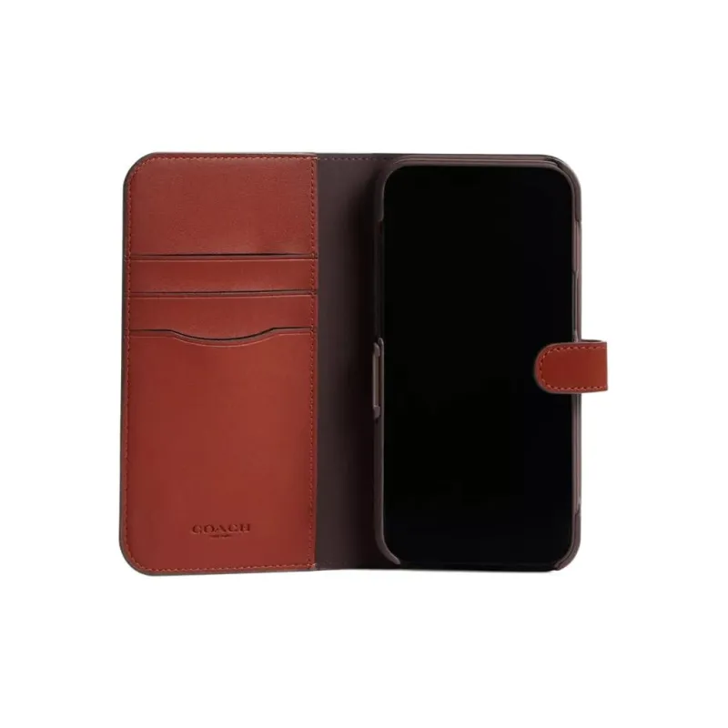 COACH Folio Coated Canvas With Leather IPhone 15 Protective Case And Bag Merchandise Mini Women's Light Umber-1