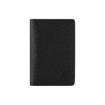 LOUIS VUITTON Tajia Cow Leather Card Holder Wallet Men's Black