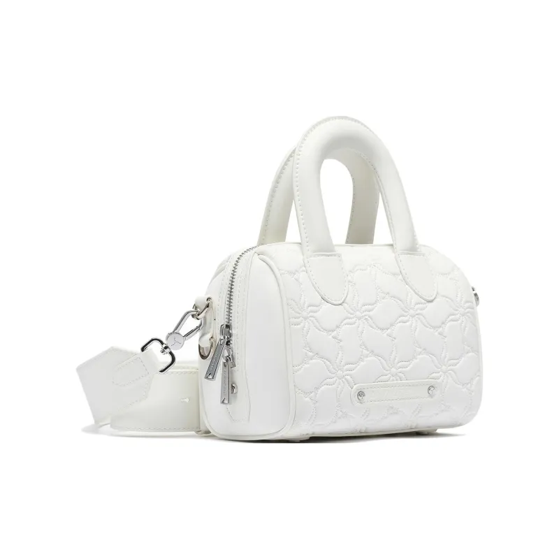 LI NING 1990 Classic Collection Fabric With Leather Shoulder Bag, Crossbody Bag, Handbag Women's Ivory-2