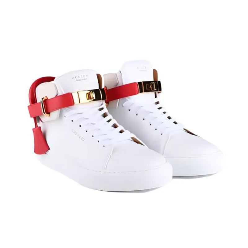 Buscemi High Top Skateboard Shoes Men's White Red-2