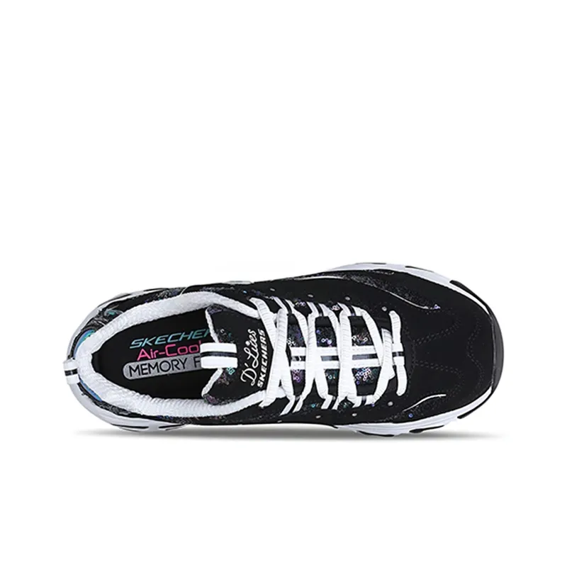 Skechers D'Lites Low Top Sneakers Black/White Women's-3