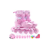 Pink Elsa Princess+Upgraded Helmet Protective Gear+Roller Skate Bags