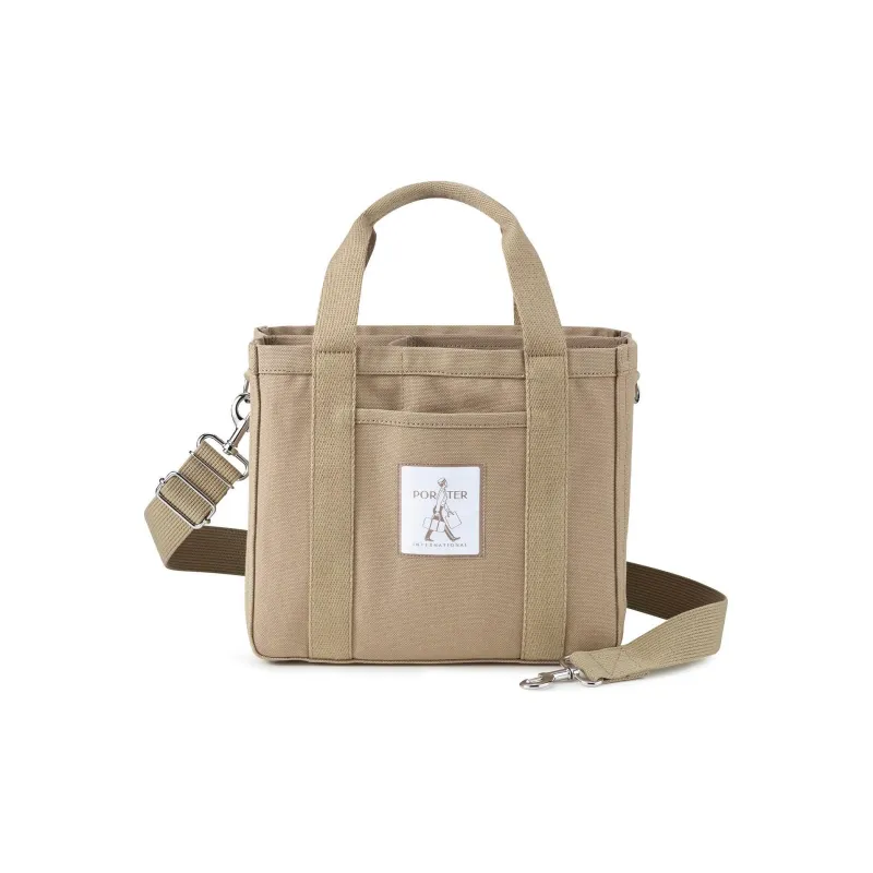 PORTER Heavy Plain Weave Canvas One Shoulder Crossbody Canvas Bag Handbag Unisex Taupe-0