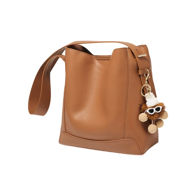 Marino Orlandi Synthetic Leather Cow Split Leather Handbag Shoulder Bag Large Size Women's Apricot/Brown-2