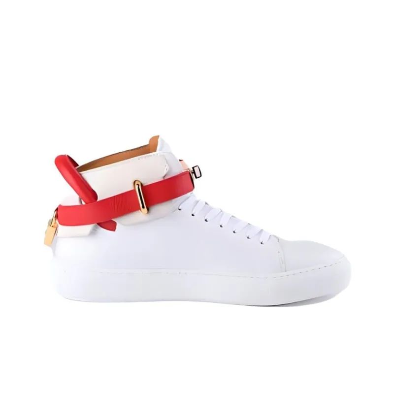 Buscemi High Top Skateboard Shoes Men's White Red-1