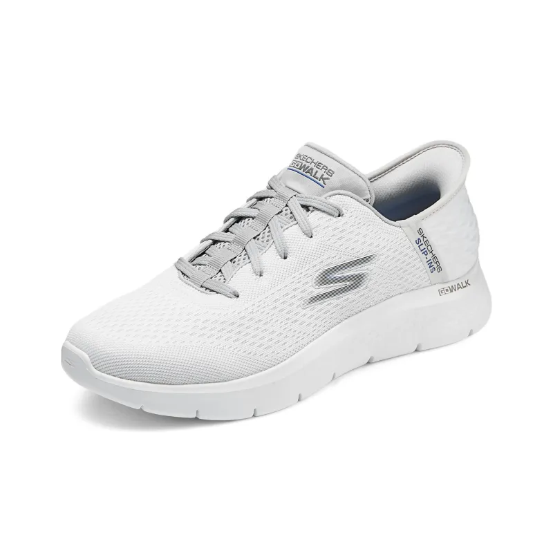 Skechers Go Walk Fle Hands Free Slip Ins Shock Absorbers Low Top Casual Shoes Men's White Gray-2