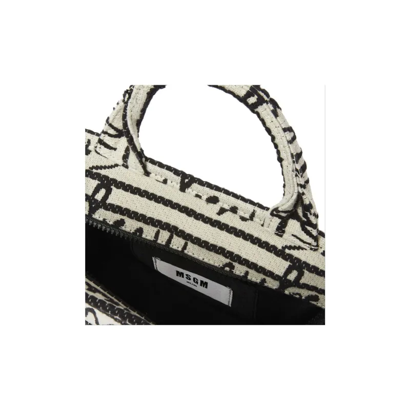 MSGM Canvas Canvas Bag Tote Bag Shopping Bag Handbag Small Size Women's Ecru & Black-4