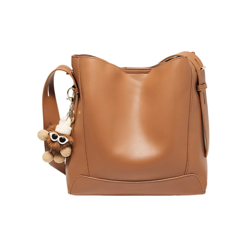 Marino Orlandi Synthetic Leather Cow Split Leather Handbag Shoulder Bag Large Size Women's Apricot/Brown-1