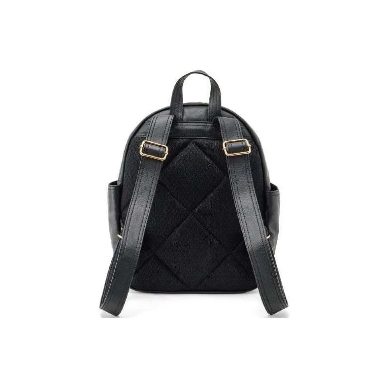 PORTER Linen With PU And Leather Patchwork Backpack Unisex Black-2