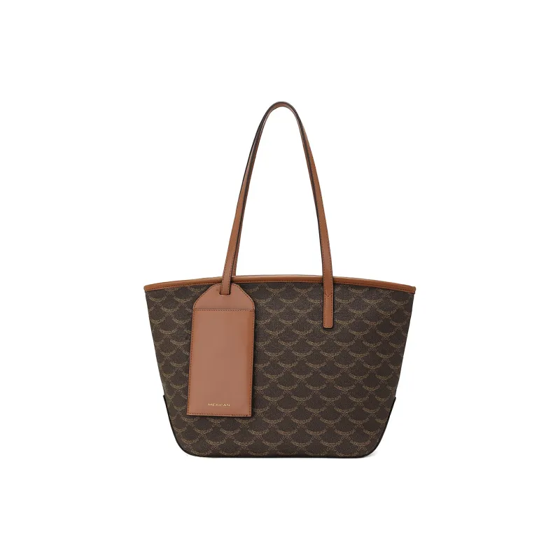 MEXICAN Polyurethane Leather Large Capacity Tote Shoulder Bag Handbag Regular Women's Caramel Tea/Gray Coconut White-0
