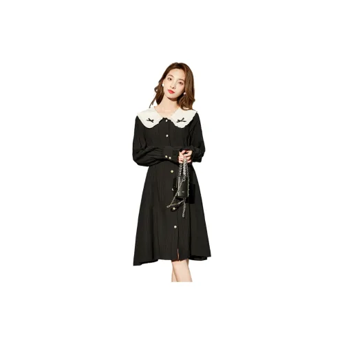 Tonlion Long-Sleeved Dresses Women's Black