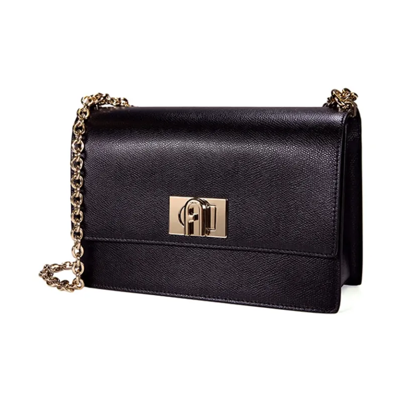 Furla Textured Leather Small Square Bag Shoulder Bag Trumpets Women's Black-2
