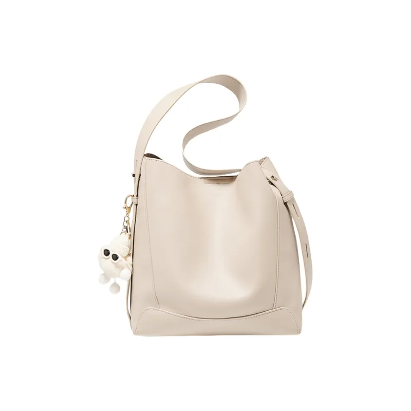 Marino Orlandi Synthetic Leather Cow Split Leather Handbag Shoulder Bag Large Size Women's Apricot/Brown-6