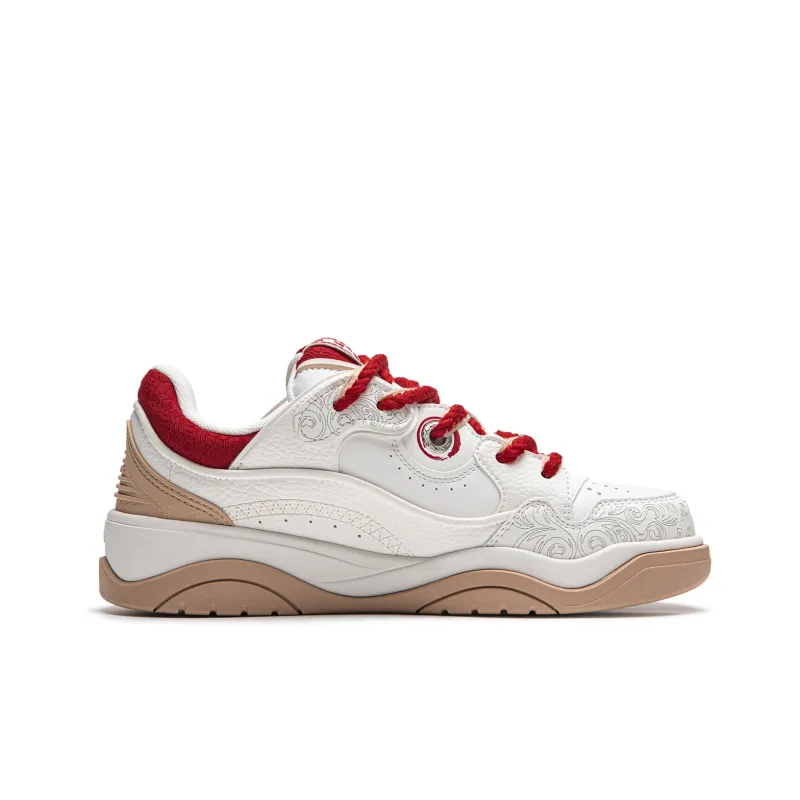 LiNing Zhi Cheng 2.0 Rouge Memory Cushioning Wear-Resistant Low-Top Skateboard Shoes Unisex White Red-1