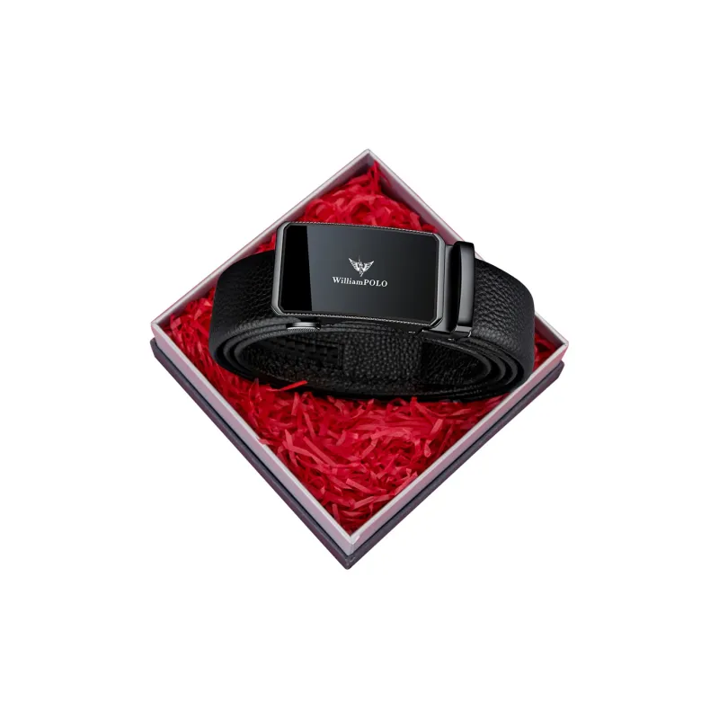 WilliamPOLO Cow Leather Leather Belts Men's Gunmetal Buckle Silver Logo Width  3.5cm-3