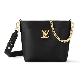LOUIS VUITTON LOCK AND WALK Grain Calfskin Bucket Bag, Shoulder Bag, Crossbody Bag Women's Black