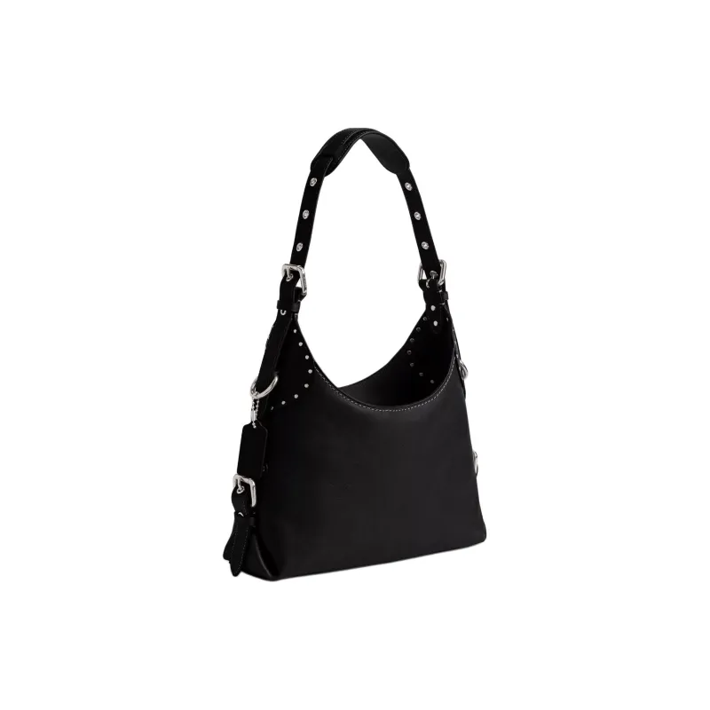 COACH Cargo Grain Leather Hobo Bag, Handbag, Shoulder Bag Large Size Women's Silver & Black-1