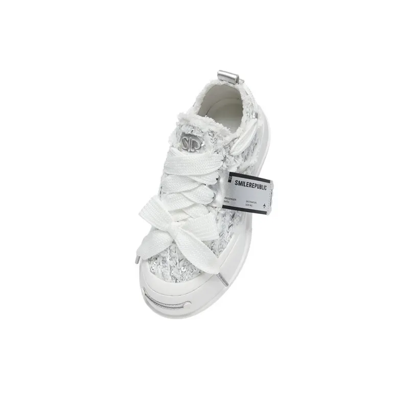 SMILEREPUBLIC Silver Scales Slip-Resistant Height Increasing Low-Top Canvas Shoes Unisex Silver-3
