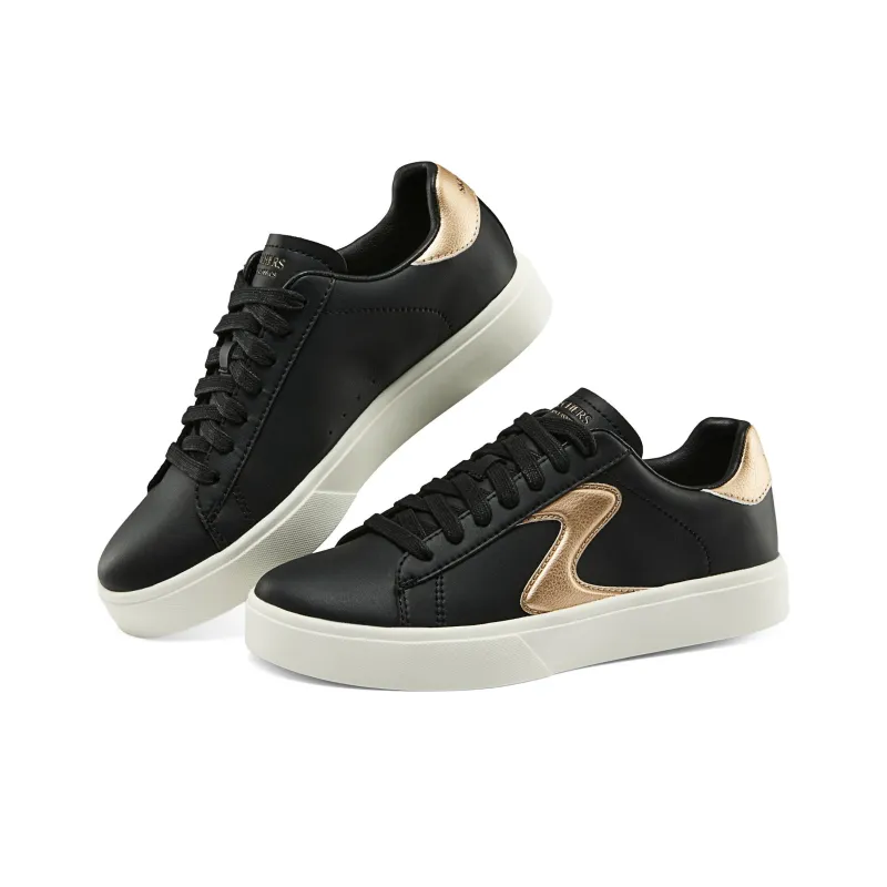 Skechers Low Top Skateboard Shoes Women's Black Gold-3