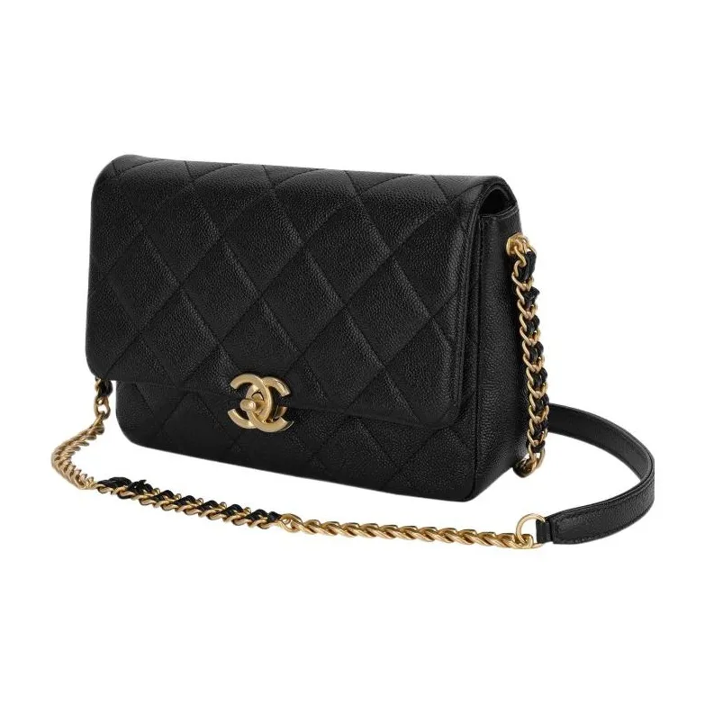 CHANEL Grained Embossed Cow Leather Mouth Cover Bag Crossbody Bag Shoulder Bag Women's Black-2