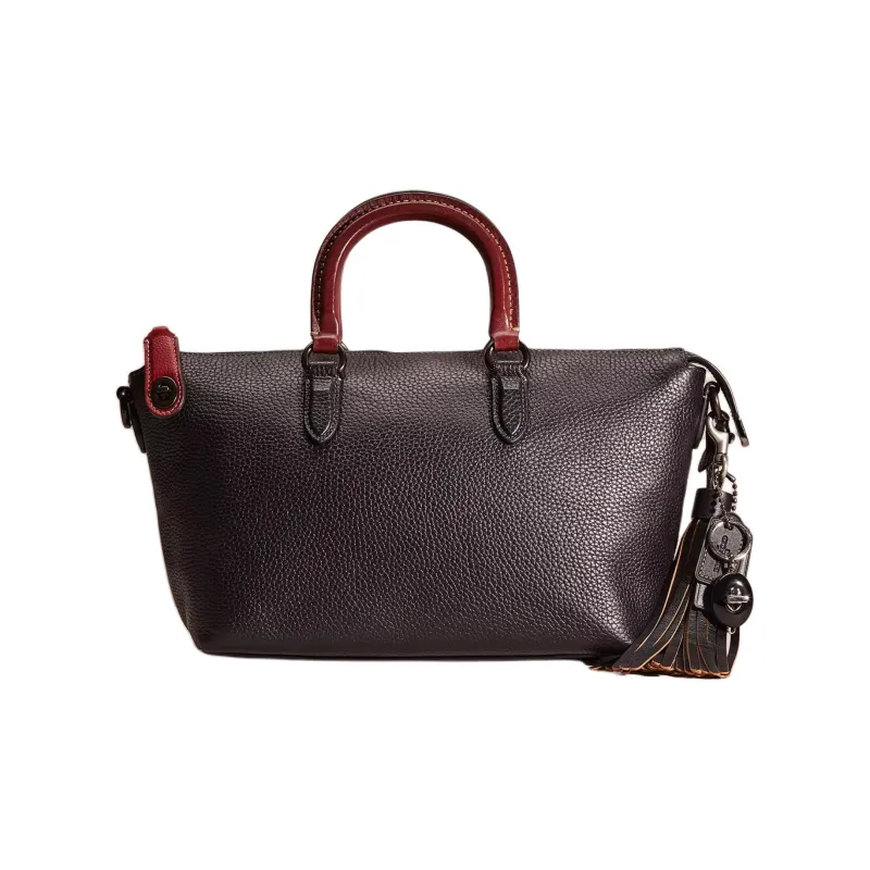 COACH Cara Eggstone Grain Leather Portable One Shoulder Crossbody Bag Large Size Women's Black-0